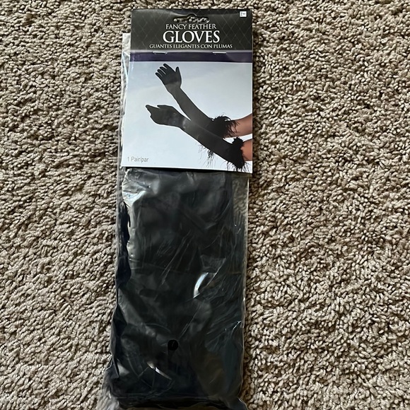 Elbow length, feathered, black gloves, great for Halloween - Picture 1 of 3